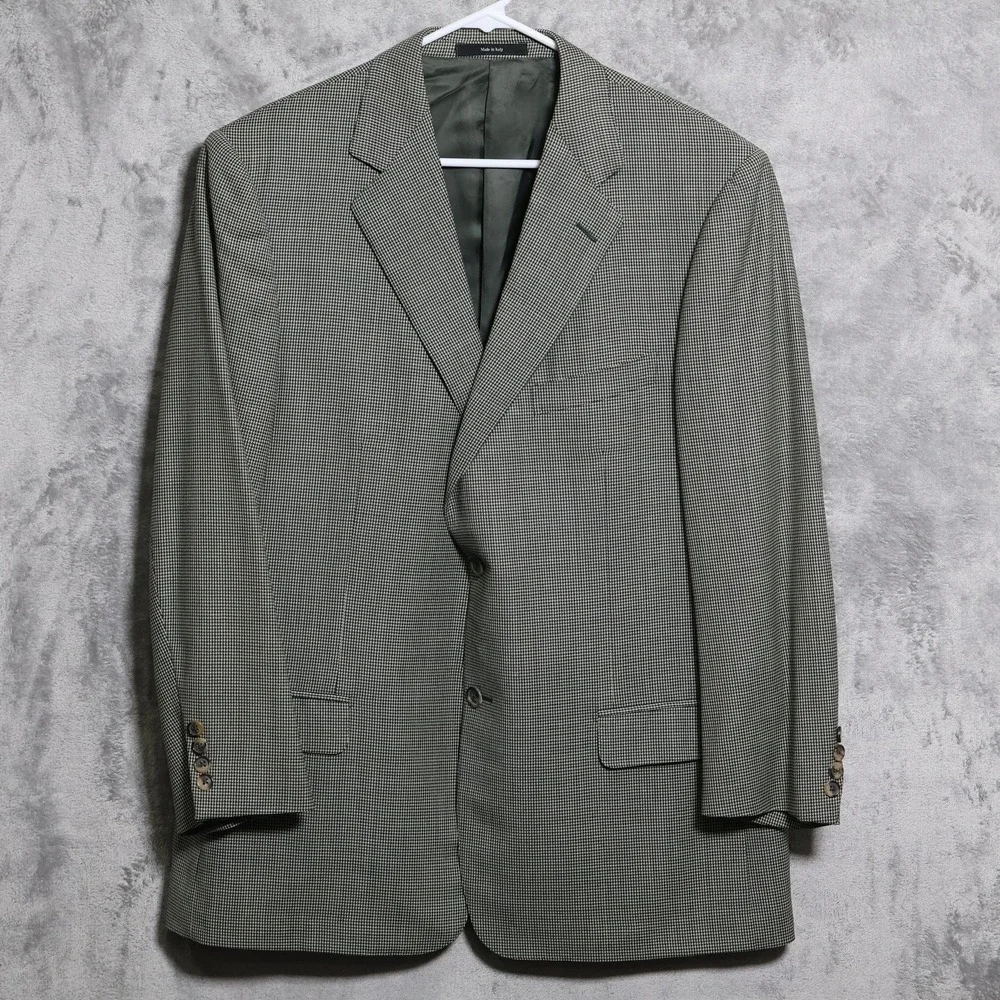 Ermenegildo Zegna Sport Coat Mens 46R Green Brown Houndstooth Two-Button Wool